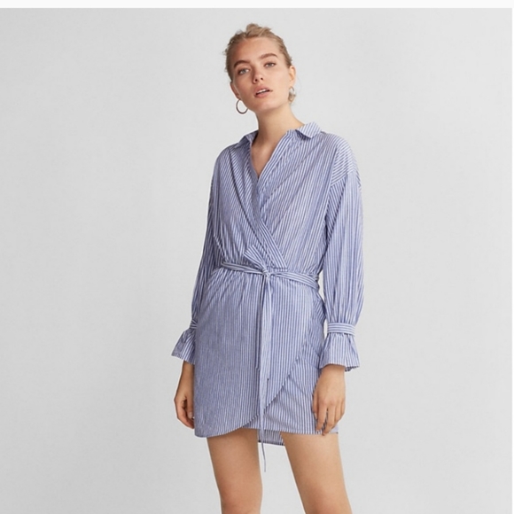 Express Striped Cotton Wrap Dress - Picture 1 of 6